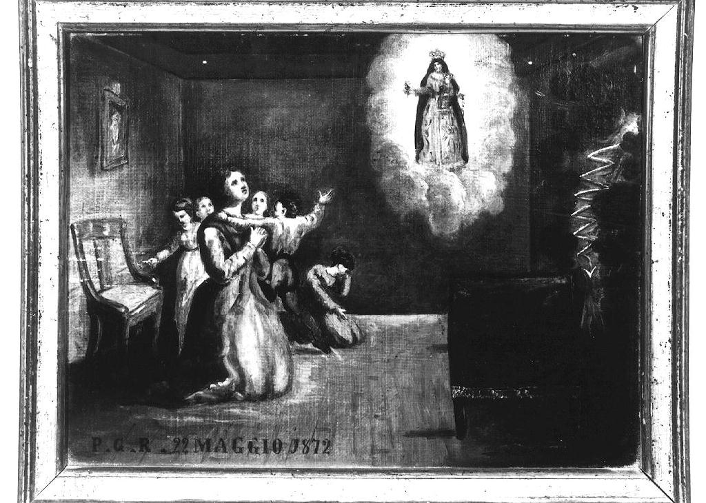 Madonna del Rosario appare a madre scampata a un fulmine (ex voto dipinto) - ambito parmense (sec. XIX)