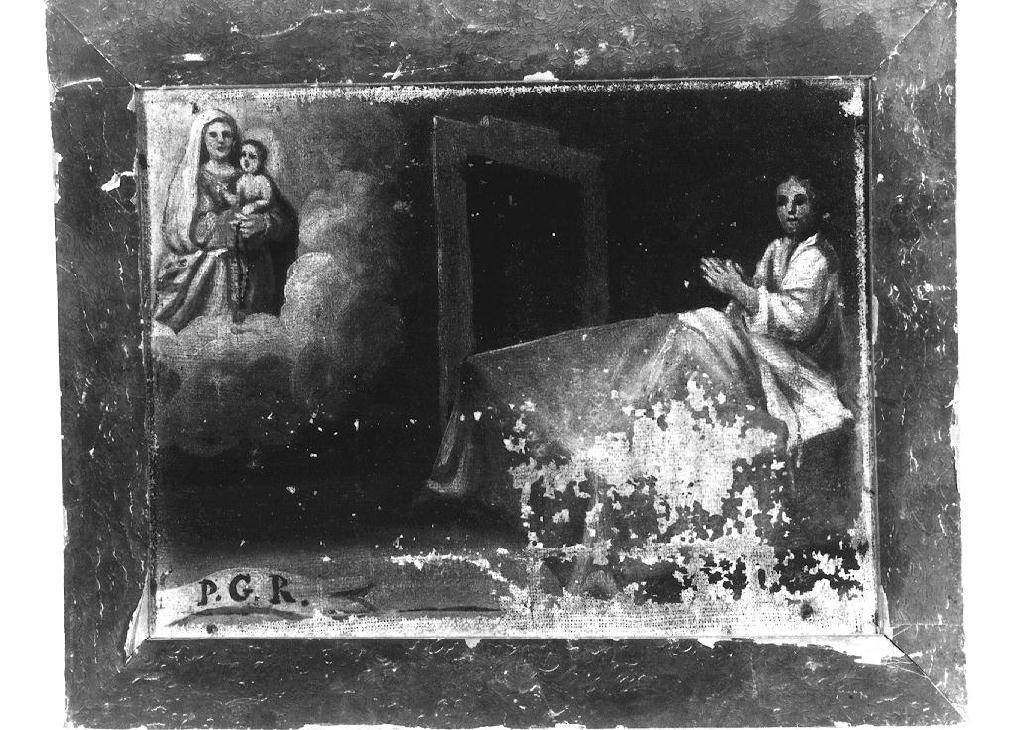 Madonna del Rosario appare a uomo malato (ex voto dipinto) - ambito italiano (sec. XIX)