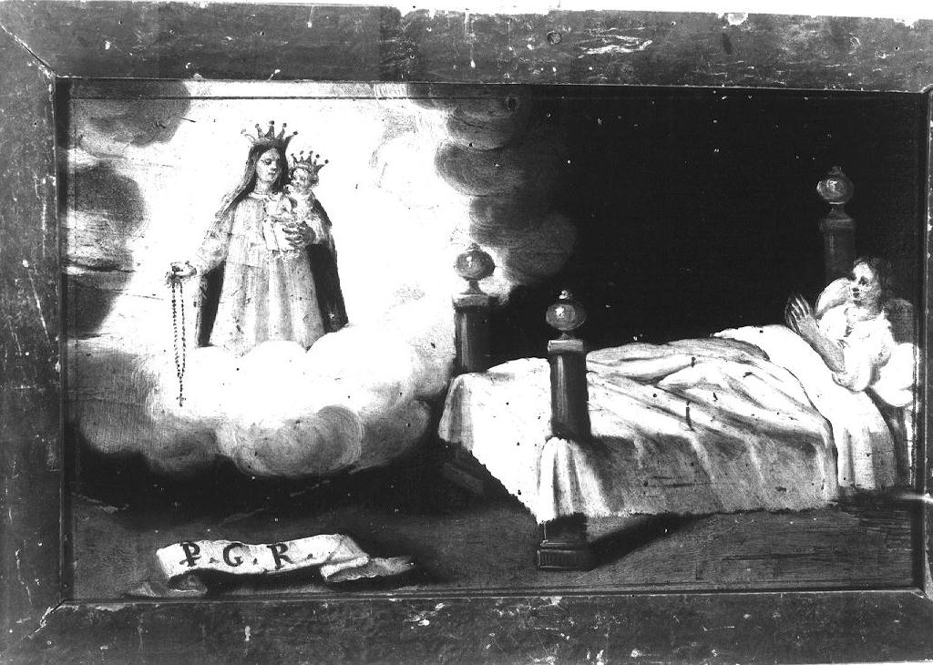 Madonna del Rosario appare a donna malata (ex voto dipinto) - ambito emiliano (sec. XVII)