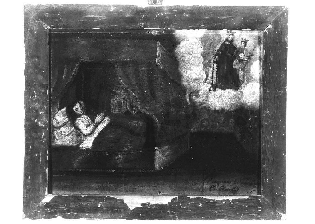 Madonna del Rosario appare a malato (ex voto dipinto) - ambito emiliano (sec. XVII)