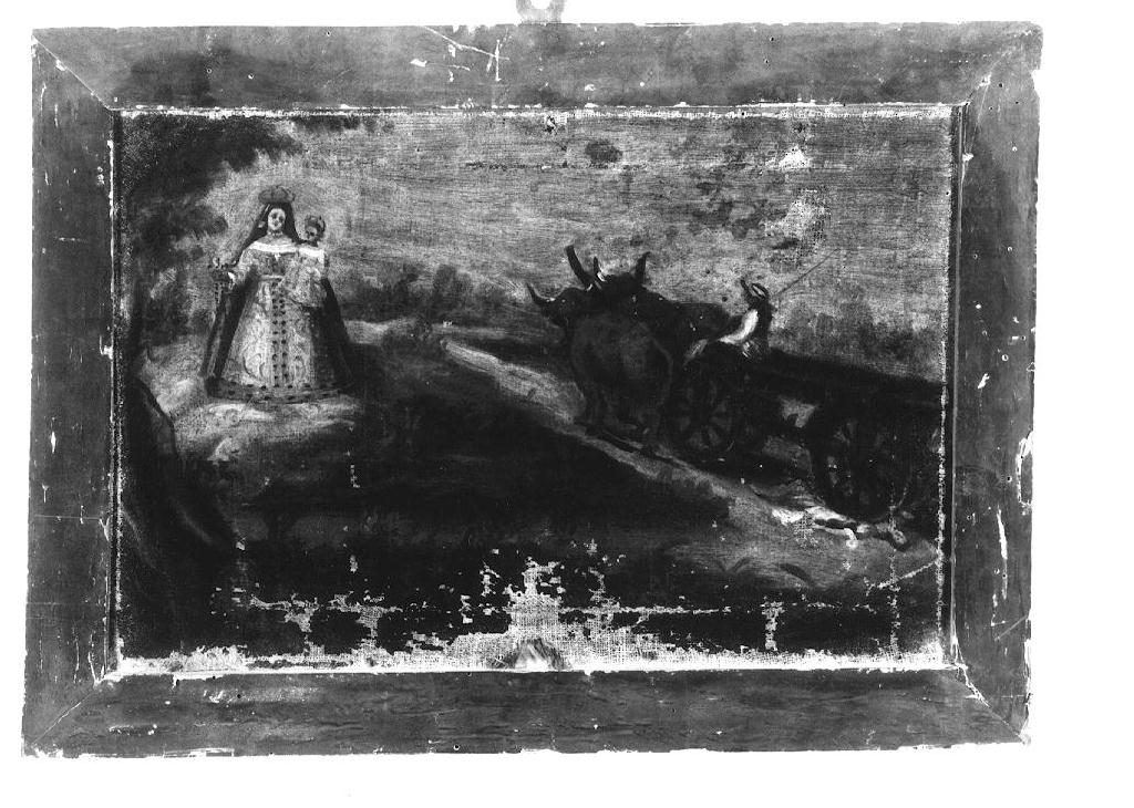 Madonna del Rosario appare davanti a un carro tirato da buoi (ex voto dipinto) - ambito emiliano (sec. XVIII)
