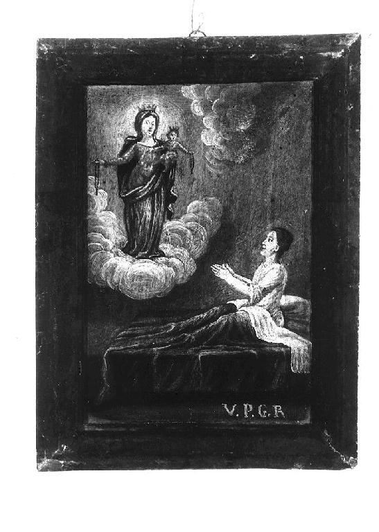Madonna del Rosario appare a malata (ex voto dipinto) - ambito emiliano (sec. XVIII)