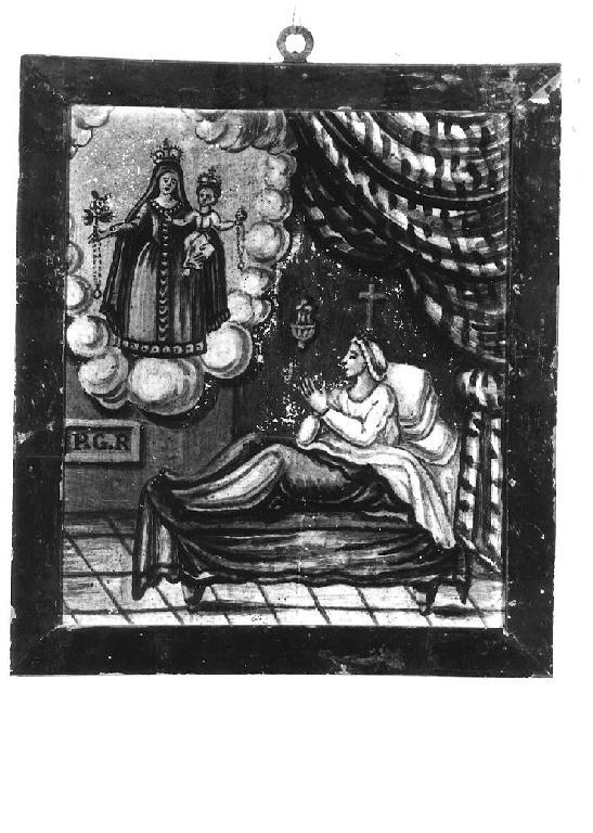 Madonna del Rosario appare a donna malata (ex voto dipinto) - ambito italiano (secc. XVIII/ XIX)