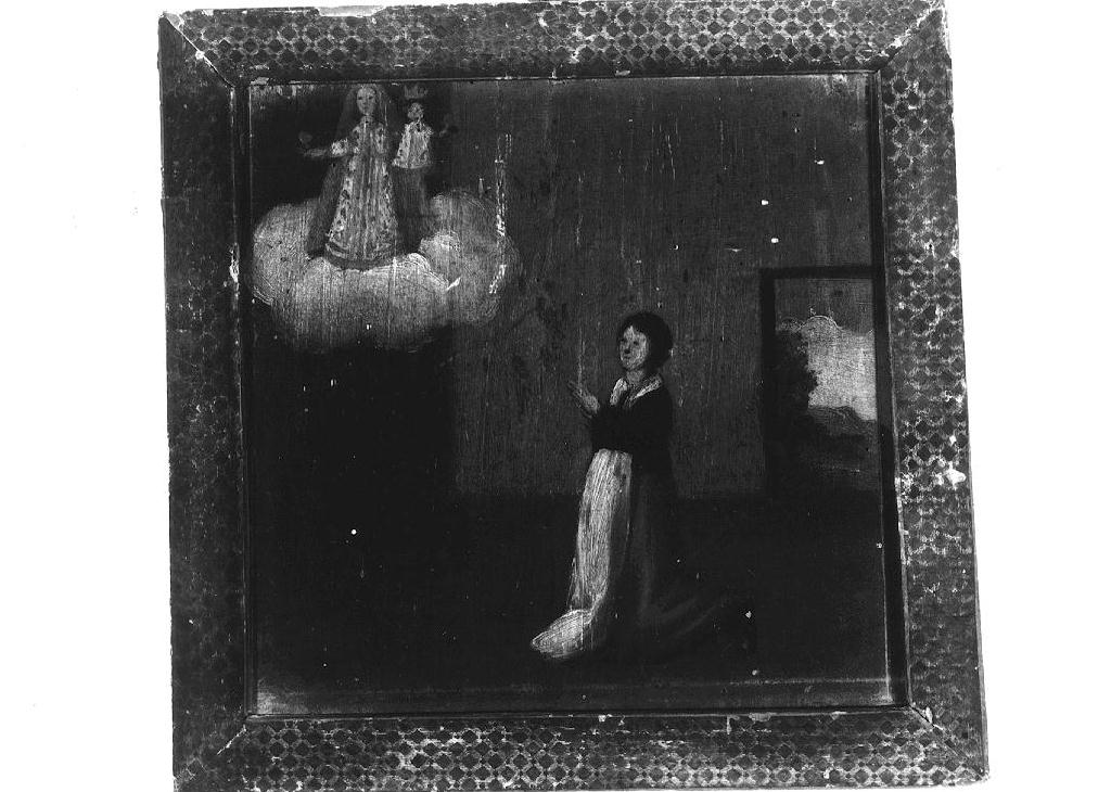 Madonna del Rosario appare a donna che prega (ex voto dipinto) - ambito italiano (prima metà sec. XIX)