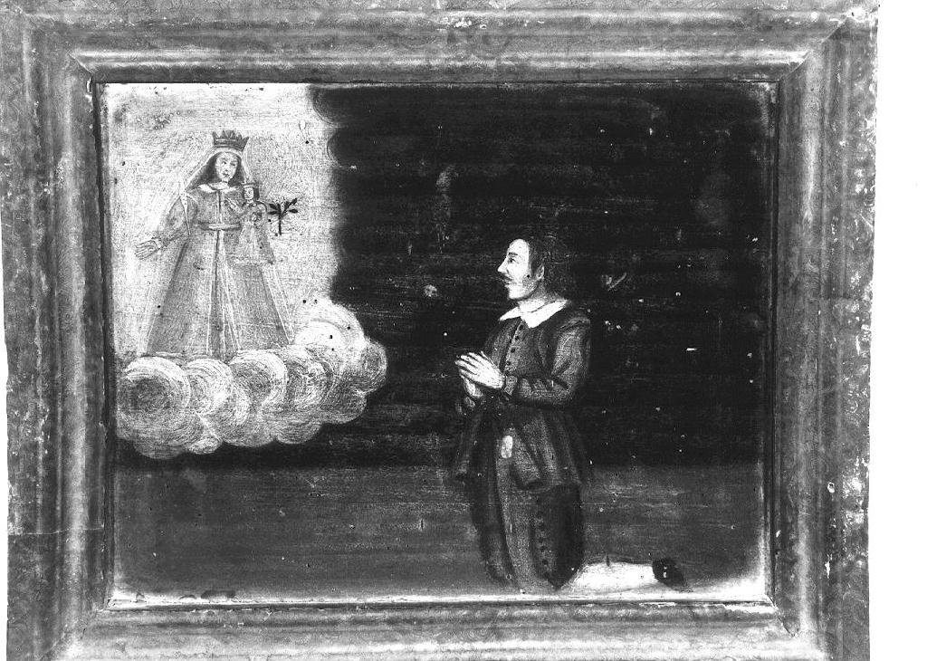 Madonna con Bambino appare a uomo che prega (ex voto dipinto) - ambito parmense (seconda metà sec. XVII)