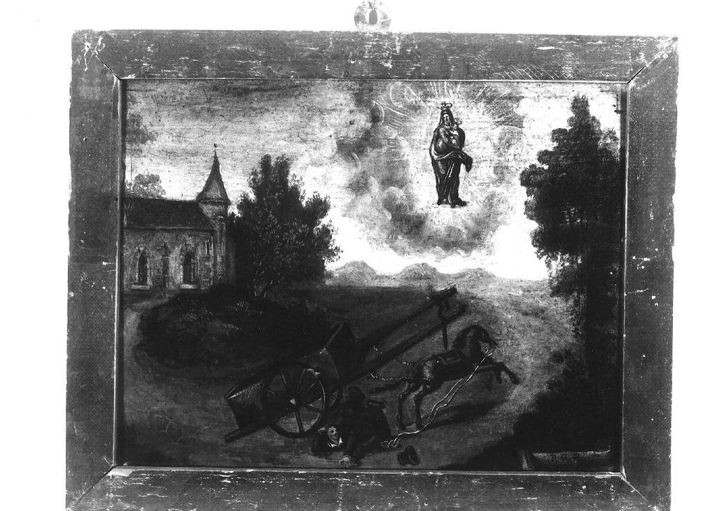 Madonna con Bambino appare a uomo caduto da un carro (ex voto dipinto) - ambito italiano (prima metà sec. XIX)