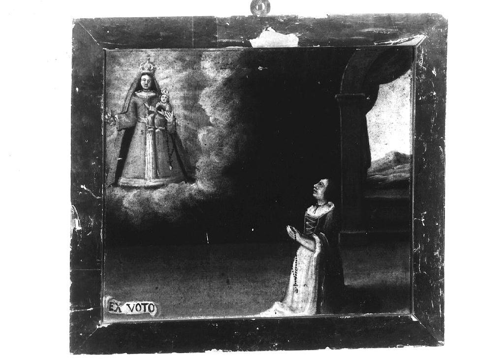Madonna del Rosario appare a donna che prega (ex voto dipinto) - ambito emiliano (ultimo quarto sec. XVIII)