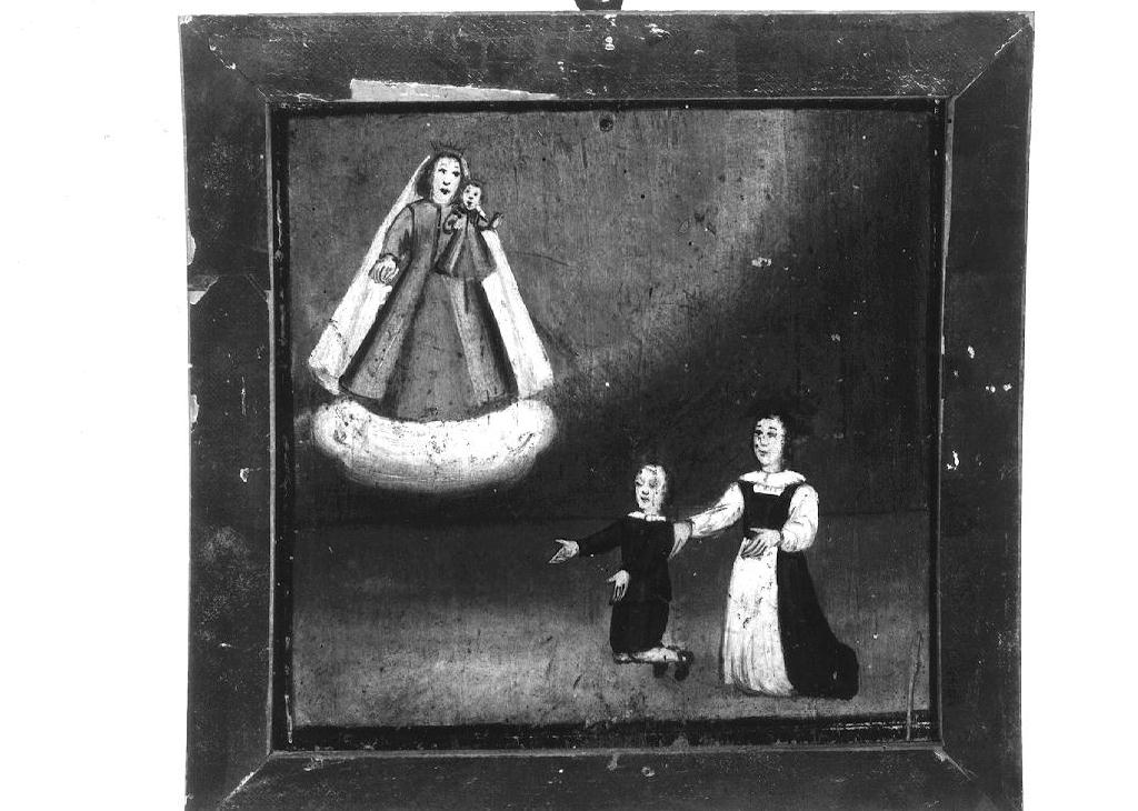 Madonna con Bambino appare a madre che le mostra il figlio (ex voto dipinto) - ambito parmense (prima metà sec. XVII)