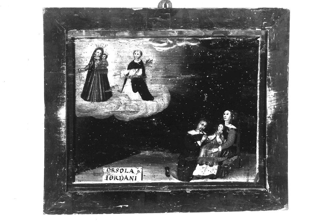 Madonna del Rosario e Sant'Antonio da Padova appaiono a bambina ferita (ex voto dipinto) - ambito emiliano (sec. XVII)