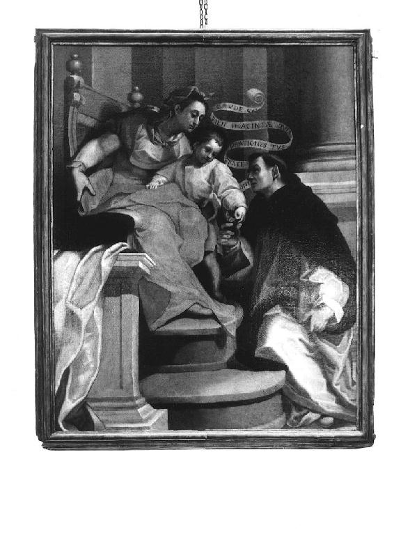 Madonna in trono con Bambino e San Giacinto (dipinto) di Tinti Giovan Battista (fine sec. XVI)