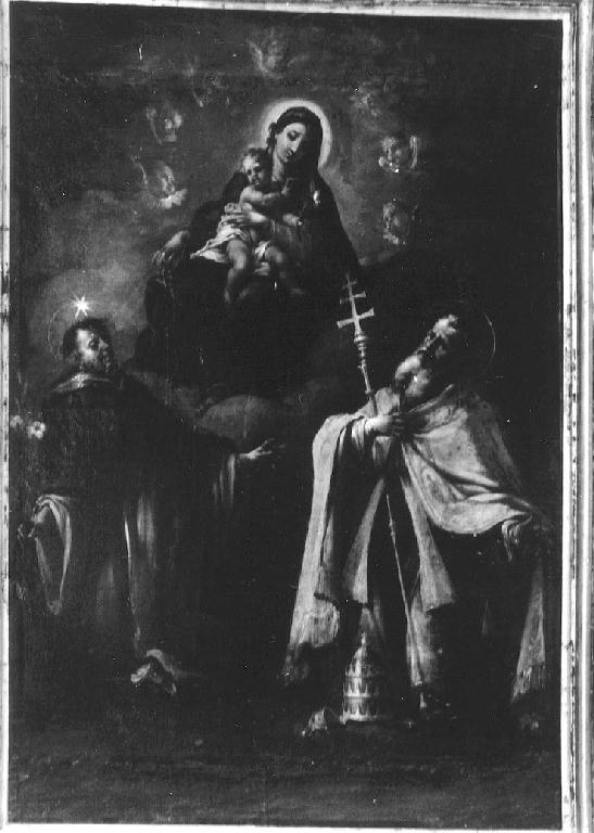 Madonna con Bambino, San Domenico e San Silvestro (pala d'altare) di Spolverini Ilario (maniera) (fine/inizio secc. XVII/ XVIII)