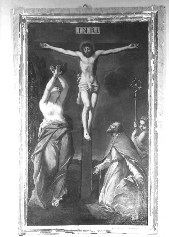 Cristo crocifisso con Sant'Agata e santo vescovo (dipinto) - ambito parmense (primo quarto sec. XVII)