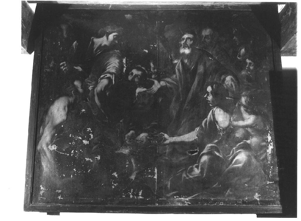 Mosè fa scaturire l'acqua dalla roccia del Monte Oreb (dipinto) - ambito genovese (sec. XVII)