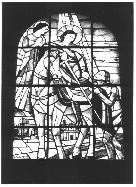 San Martino e il povero (vetrata) di Moroni Giuseppe (sec. XX)