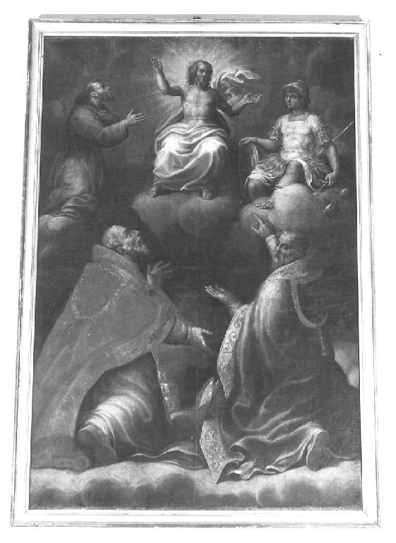 Redentore fra i SS. Francesco, Michele, Prospero e Stefano Papa (dipinto) - ambito parmense (fine/inizio secc. XVI/ XVII)