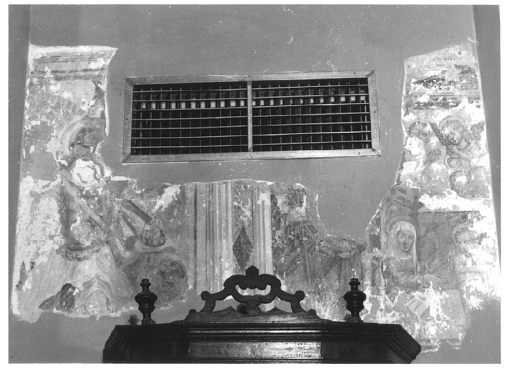 San Michele; figura ammantata con libro e bastone; Natività della Vergine (dipinto, frammento) - ambito emiliano (fine/inizio, fine secc. XV/ XVI, sec. XVI)