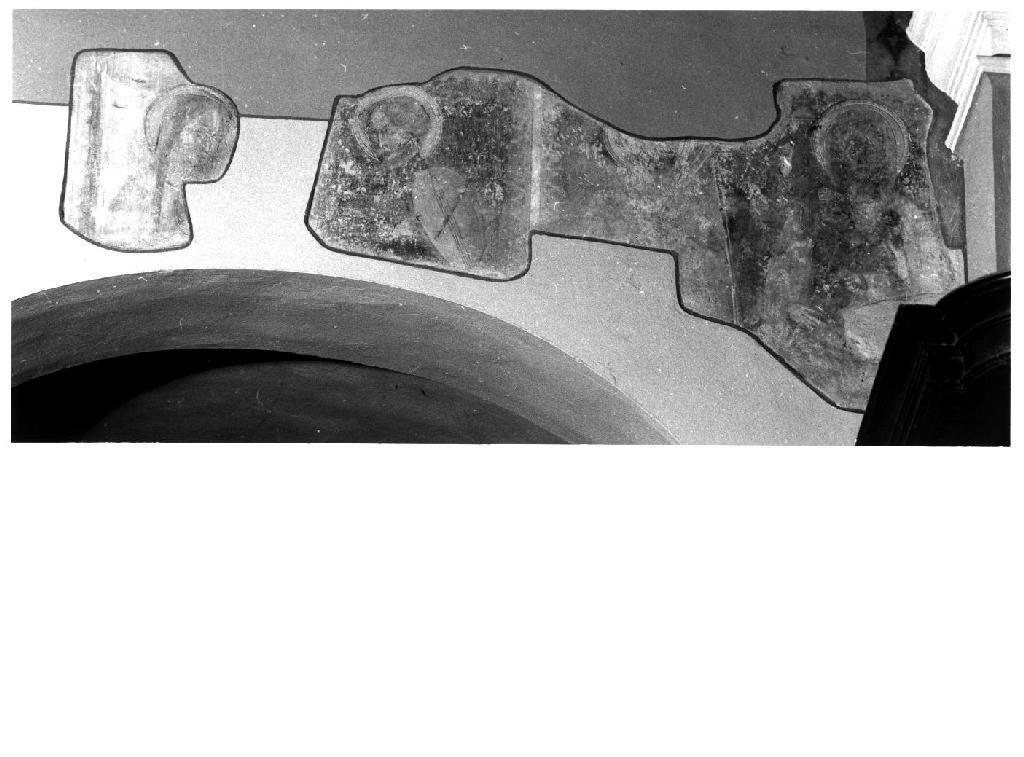 Madonna con Bambino tra angeli e santi (dipinto, frammento) - ambito emiliano (sec. XIV)