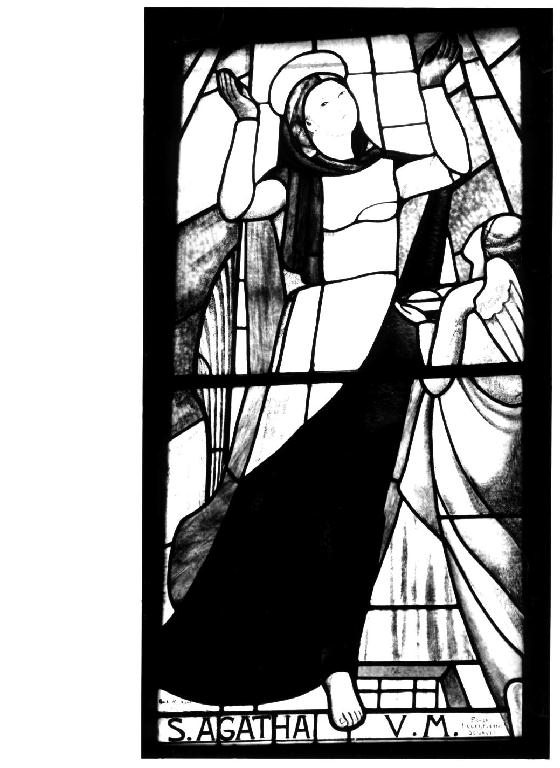 martirio di Sant'Agata (vetrata) di Moroni Giuseppe (sec. XX)