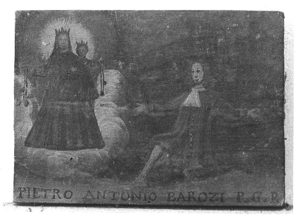 Madonna del Carmine appare a un uomo inginocchiato (ex voto dipinto) - ambito parmense (prima metà sec. XVIII)