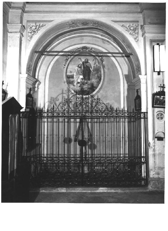 motivi decorativi a volute vegetali e ovato con Battesimo di Cristo (dipinto) - ambito parmense (primo quarto sec. XX)