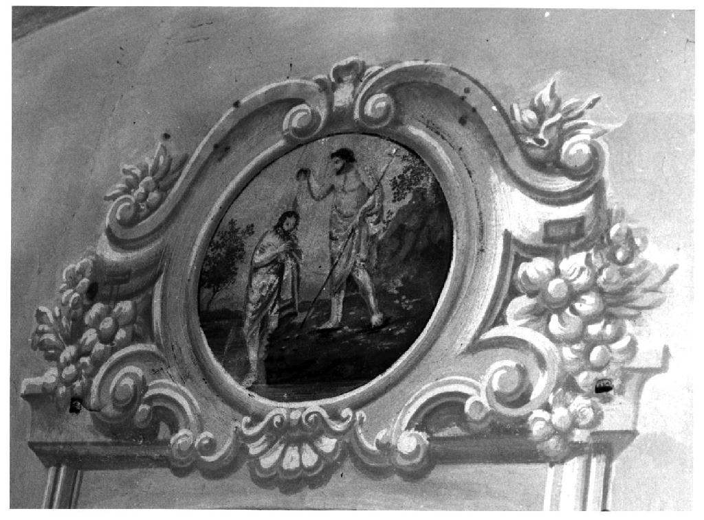 motivi decorativi vegetali e cartiglio con Battesimo di Cristo (dipinto) - ambito parmense (ultimo quarto sec. XVIII)