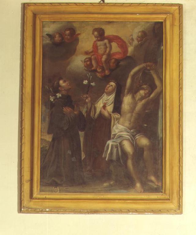 Gesù Bambino con Sant'Antonio, Santa Teresa e San Sebastiano (dipinto) di Venanzi Giovan Battista detto da Pesaro (maniera) (inizio sec. XVIII)