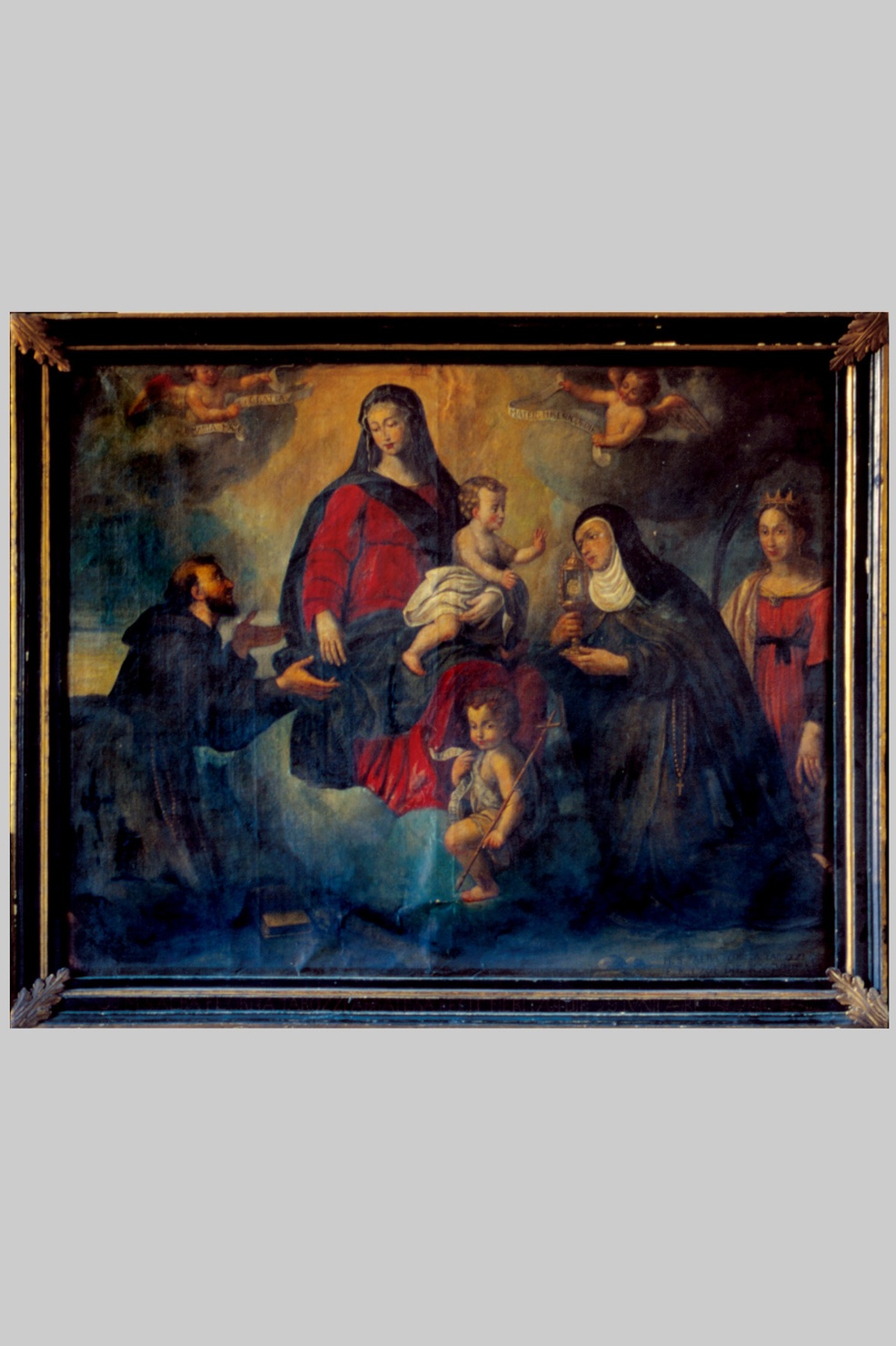 MADONNA CON BAMBINO E I SANTI FRANCESCO, GIOVANNINO, CHIARA E CATERINA D'ALESSANDRIA (dipinto) - ambito emiliano (sec. XVIII)