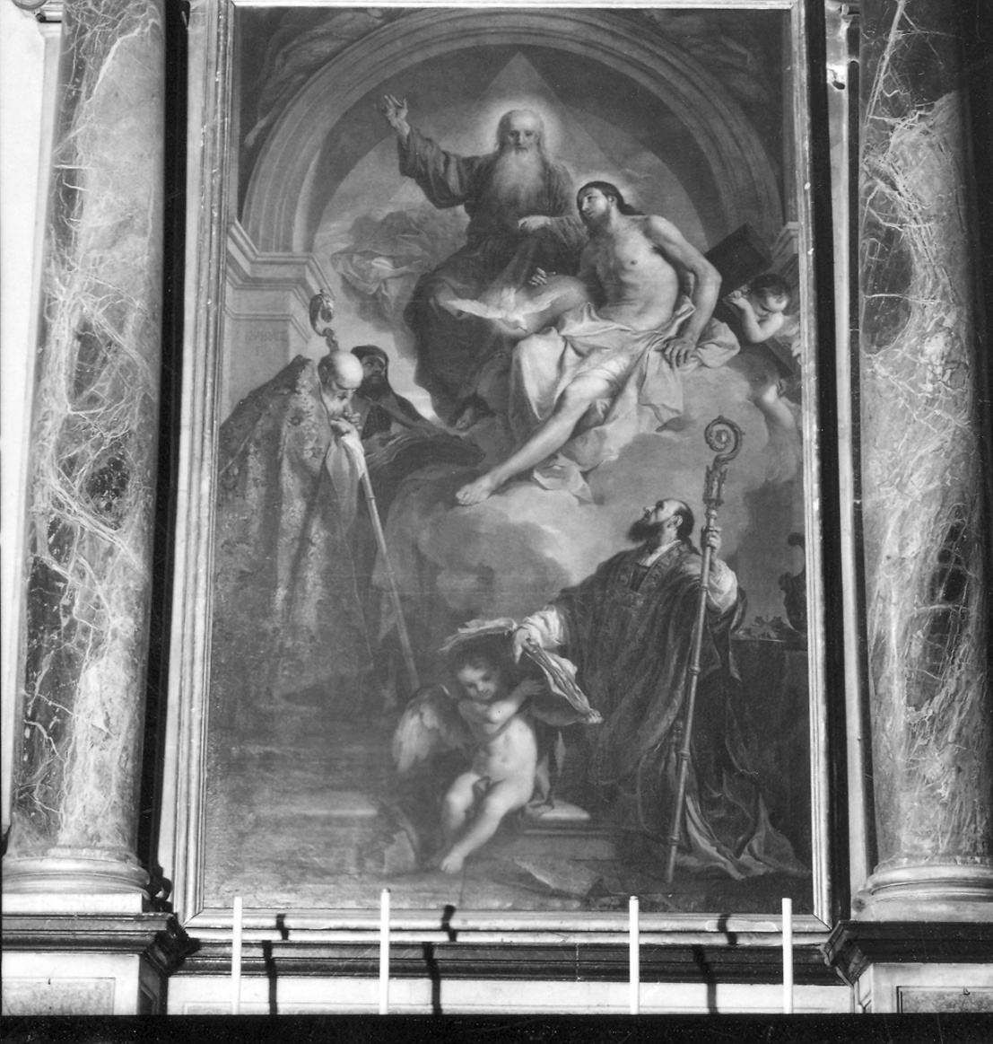 Trinità e i SS. Nicolò, Basilio e Gregorio (dipinto) di Cignaroli Giambettino (sec. XVIII)
