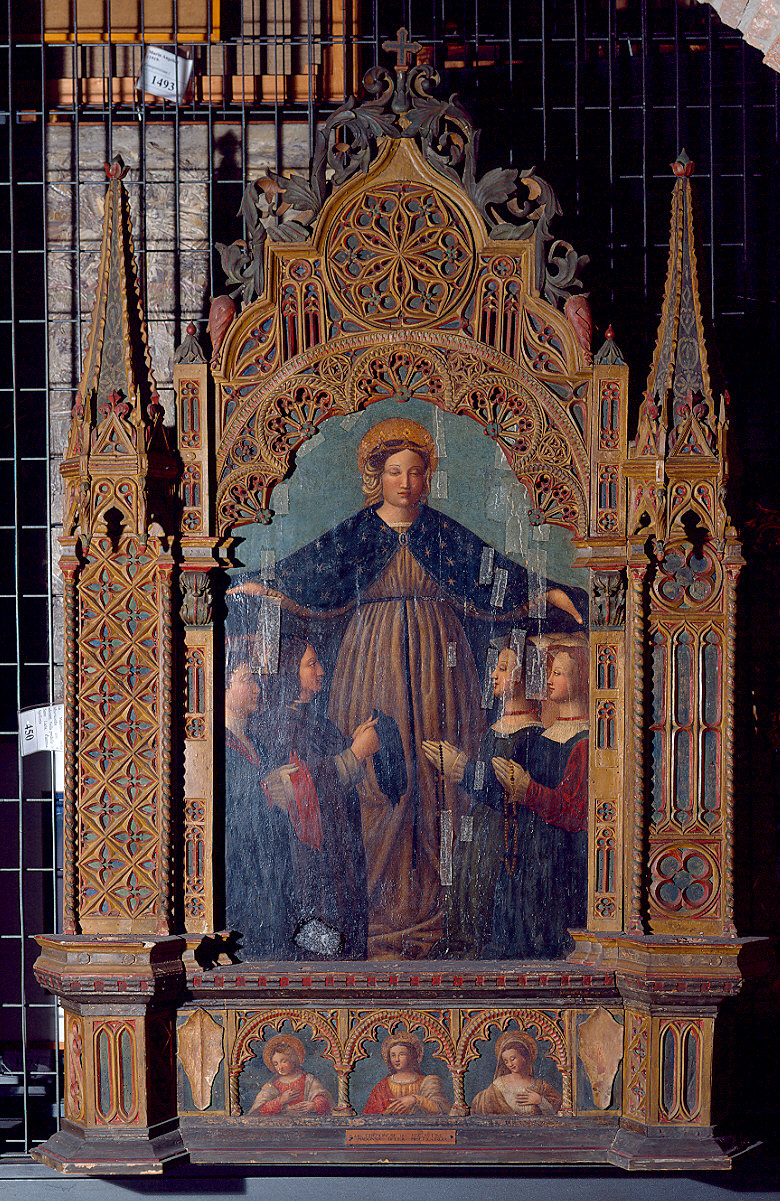 Madonna della Misericordia/ Santa Lucia, santa Caterina e una santa (dipinto) - ambito cremonese (?) (sec. XIX)