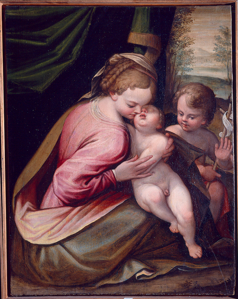 Madonna col Bambino e san giovannino (dipinto) di Scutellari Andrea (sec. XVI)
