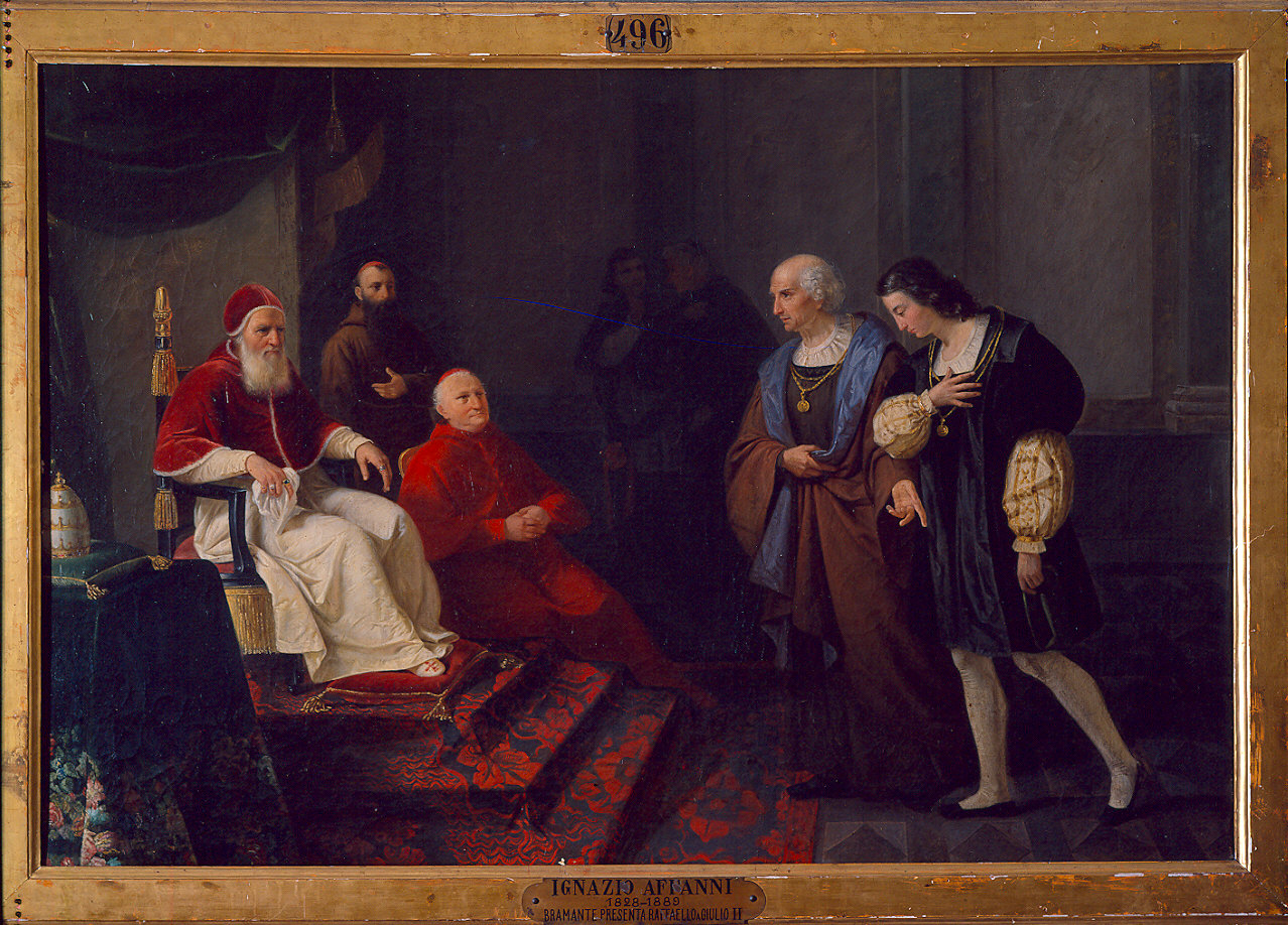 Bramante presenta Raffaello a Giulio II (dipinto) di Affanni Ignazio (sec. XIX)