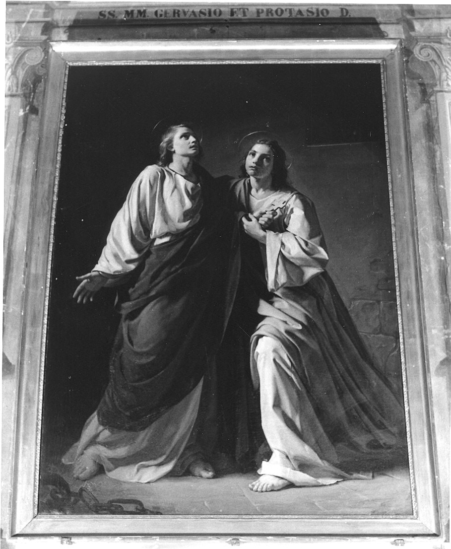 Santi Gervasio e Protasio in carcere (dipinto) di Pescatori Francesco (sec. XIX)