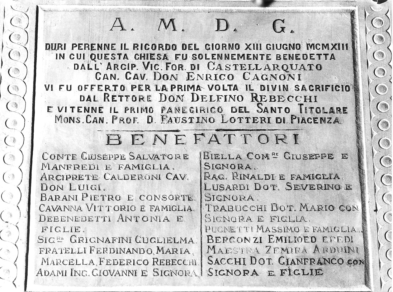 lapide documentaria - ambito piacentino (sec. XX)