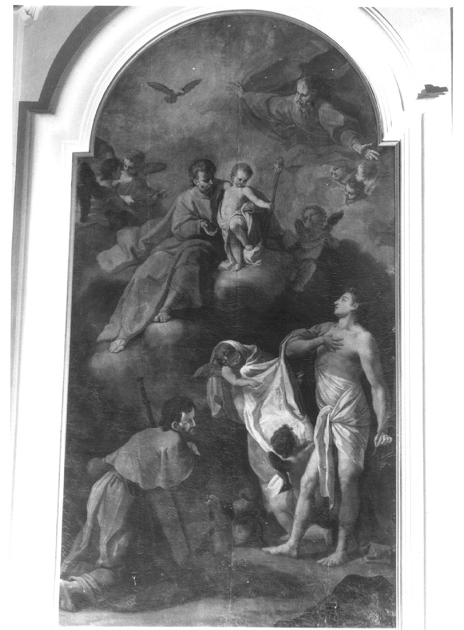 Gesù Bambino con San Giuseppe, San Rocco e San Sebastiano (dipinto) di Martorana Gioacchino (bottega) (seconda metà sec. XVIII)