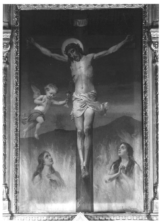 Cristo crocifisso assistito dalle anime del Purgatorio (dipinto) di Morgari Luigi (sec. XIX)