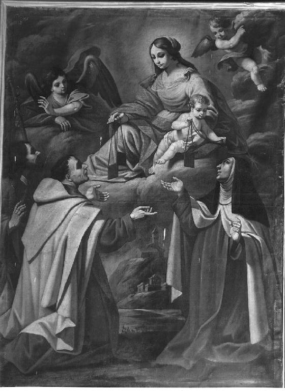 Madonna con Bambino tra S. Rocco e due santi carmelitani (dipinto) - ambito emiliano (sec. XVII)