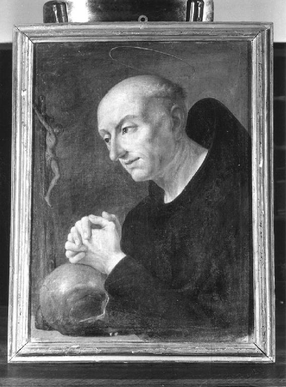 San Bernardino adora il crocifisso (dipinto) - ambito emiliano (inizio sec. XIX)