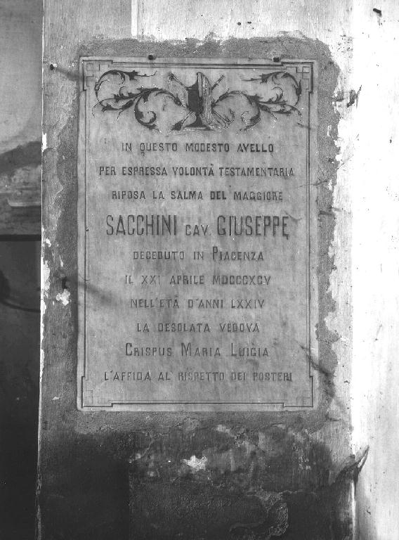 lapide tombale - produzione piacentina (sec. XIX)