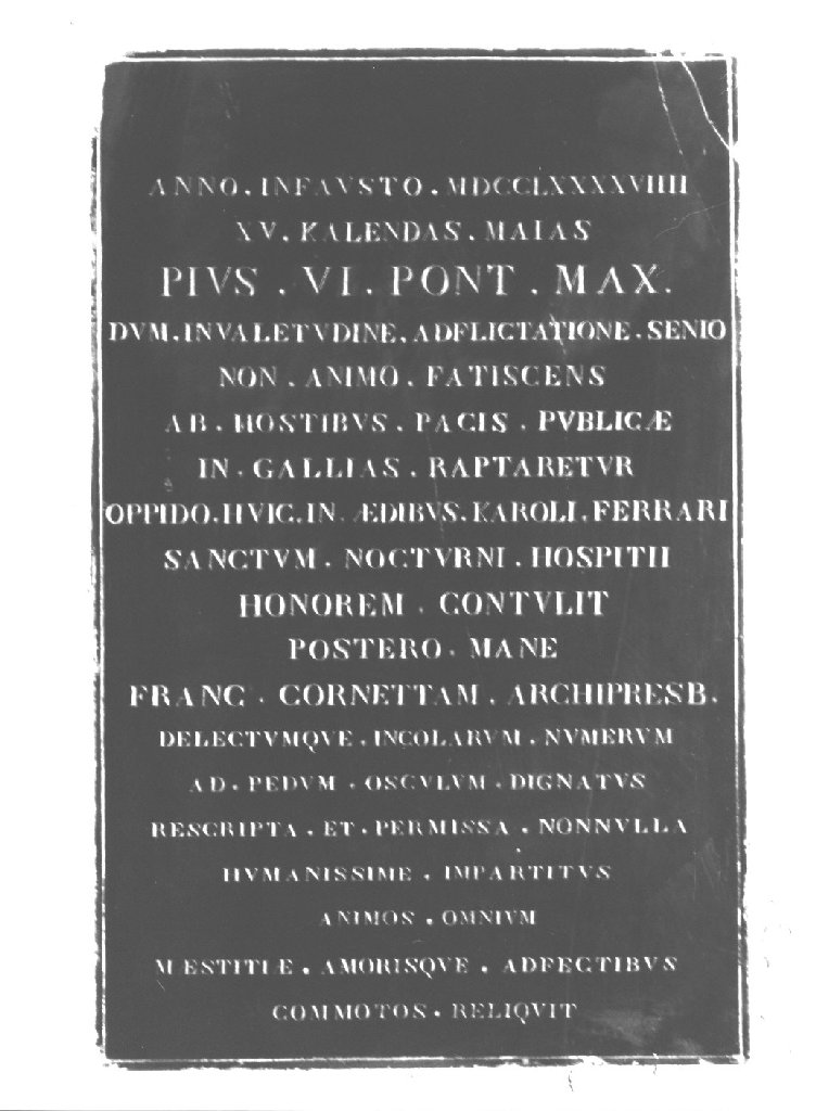 lapide commemorativa - ambito piacentino (sec. XVIII)