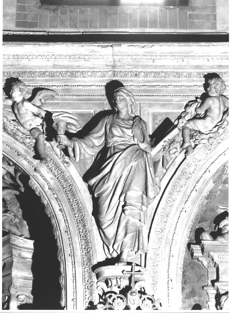 motivi decorativi vegetali con putti alati e allegoria della Virtù (decorazione plastica, elemento d'insieme) di Della Porta Dalmazio detto Provino (seconda metà sec. XVII)