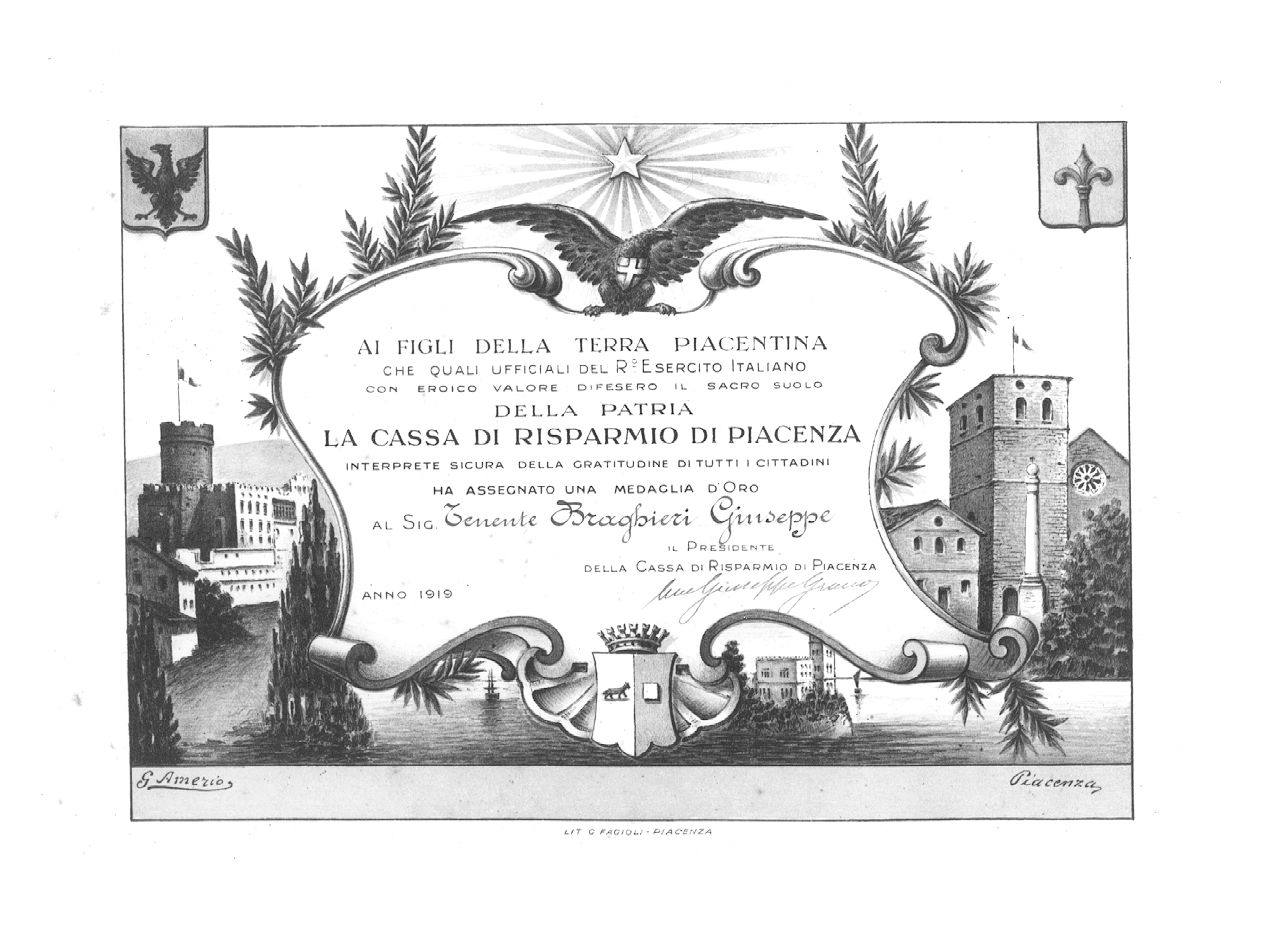 Diploma di Medaglia d'Oro (manifesto) di Amerio G (sec. XX)