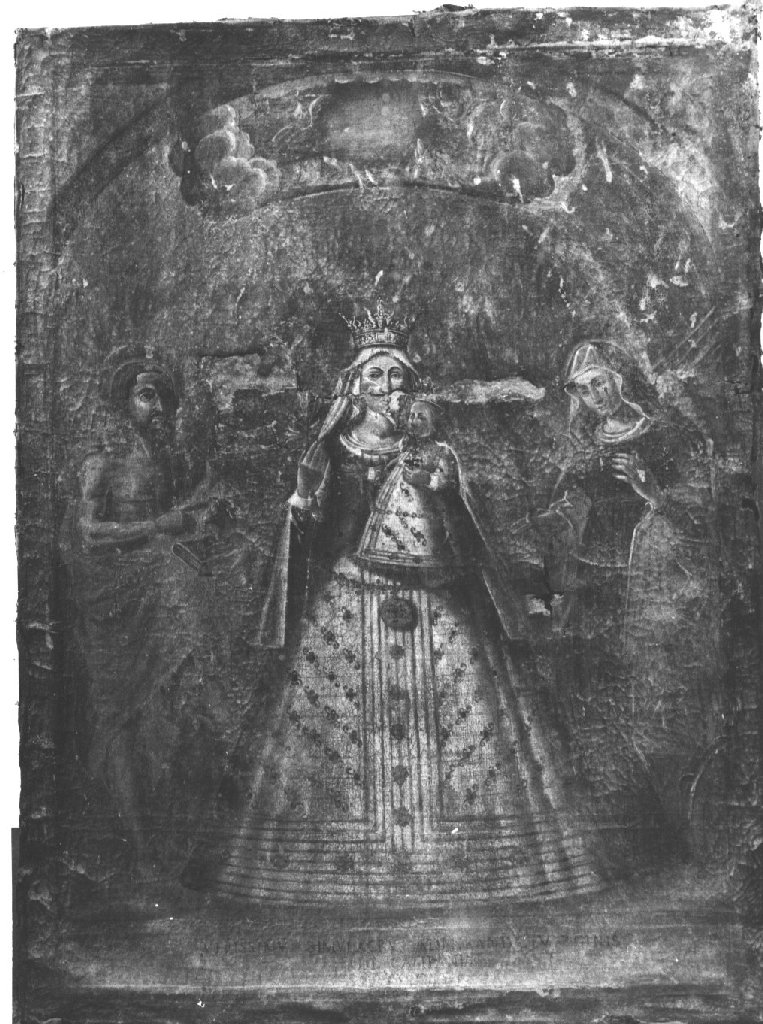 Madonna di campagna tra S. Giovanni Battista e S. Caterina d'Alessandria ? (dipinto) - ambito piacentino (sec. XVII)
