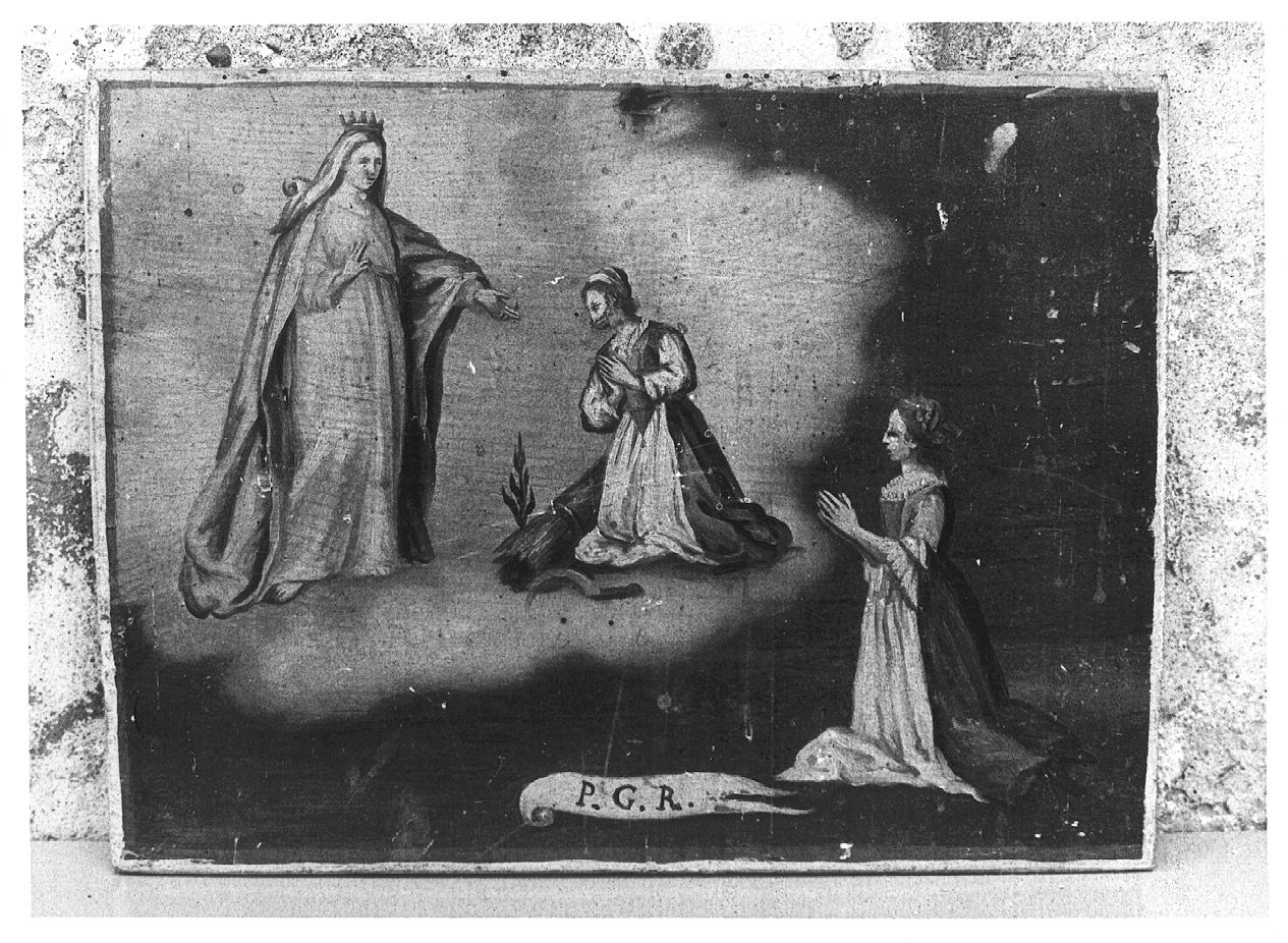 Giovane donna implorante grazia alla Madonna di Caravaggio (ex voto dipinto) - ambito emiliano-lombardo (sec. XVIII)