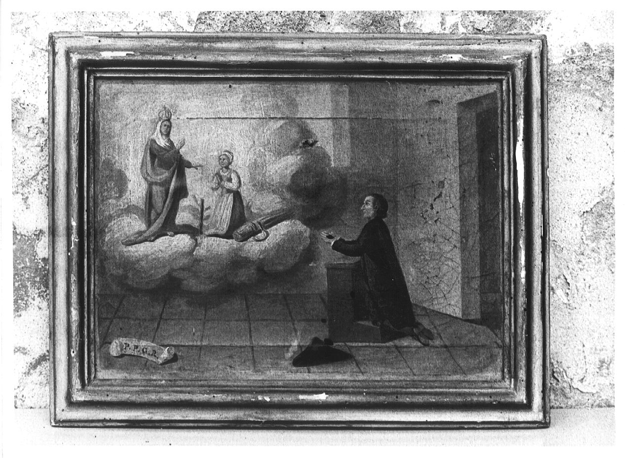 Religioso implorante grazia alla Madonna di Caravaggio (ex voto dipinto) - ambito emiliano-lombardo (sec. XVIII)
