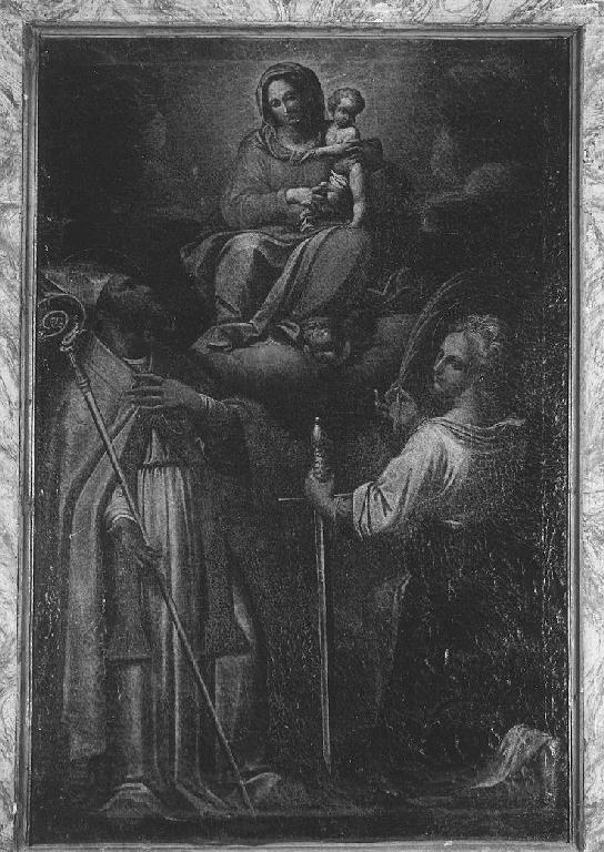 Madonna con Bambino, San Crispino e Santa Caterina d' Alessandria (dipinto) - ambito cremonese (ultimo quarto sec. XVI)