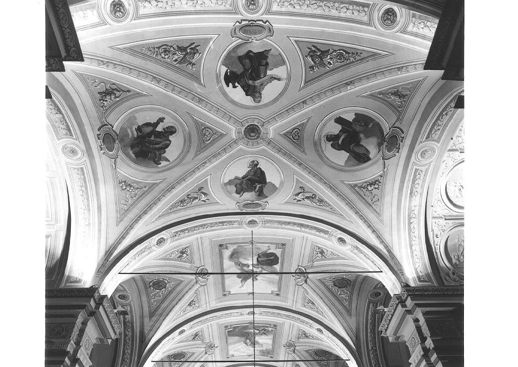 Quattro Evangelisti; Fede; Cristo in Gloria; Simboli eucaristici (dipinto, complesso decorativo) di Verdelli Silvio (sec. XX)