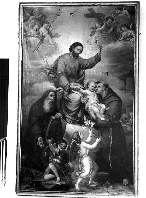 San Giuseppe e Gesù Bambino con Sant'Antonio Abate e Sant'Antonio da Padov (dipinto) - ambito piacentino (sec. XIX)