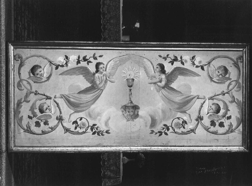 Angeli adoranti il calice eucaristico (dipinto) - ambito piacentino (fine sec. XIX)