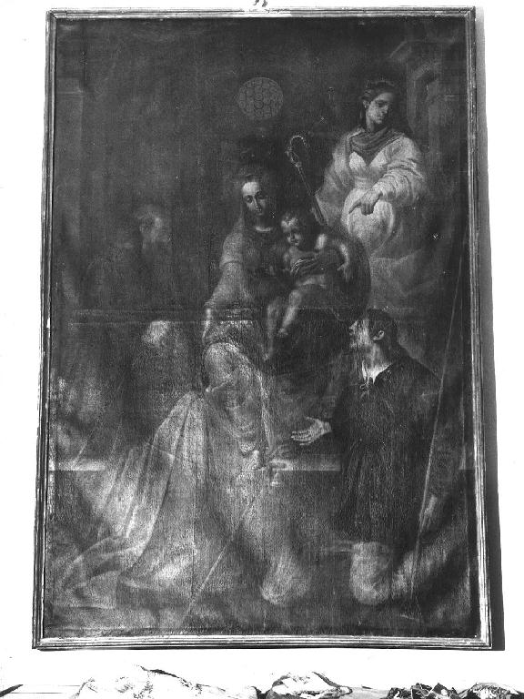 Madonna con Bambino in trono con Sant'Apollonia, Sant'Isidoro, Sant'Antonio Abate e San Paolo Eremita (dipinto) - ambito emiliano (sec. XVII)