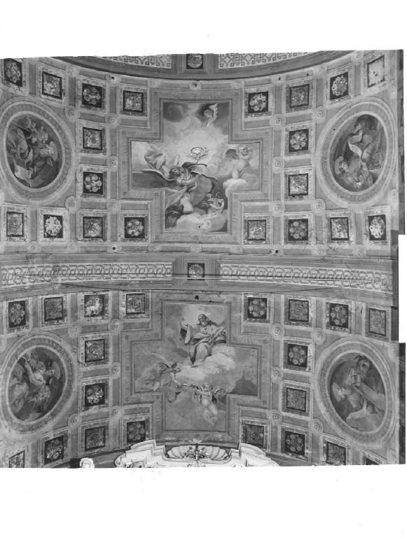 Dio Padre in gloria; Trionfo dell'Eucarestia; San Matteo; San Luca; San Giovanni; San Marco (dipinto, complesso decorativo) di Albertella Mario (sec. XX)